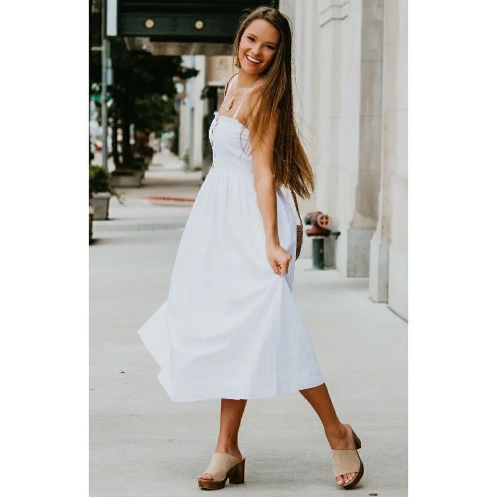 FREE PEOPLE LILAH PLEATED SMOCKED MIDI DRESS